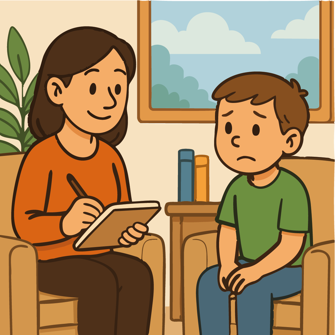 Pädagoge im Gespräch mit einem Jugendlichen an einem Tisch