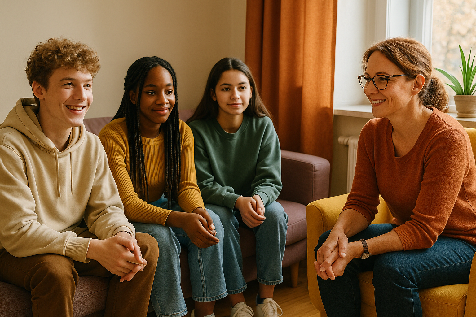 Jugendliche in einer Wohngruppe im Gespräch