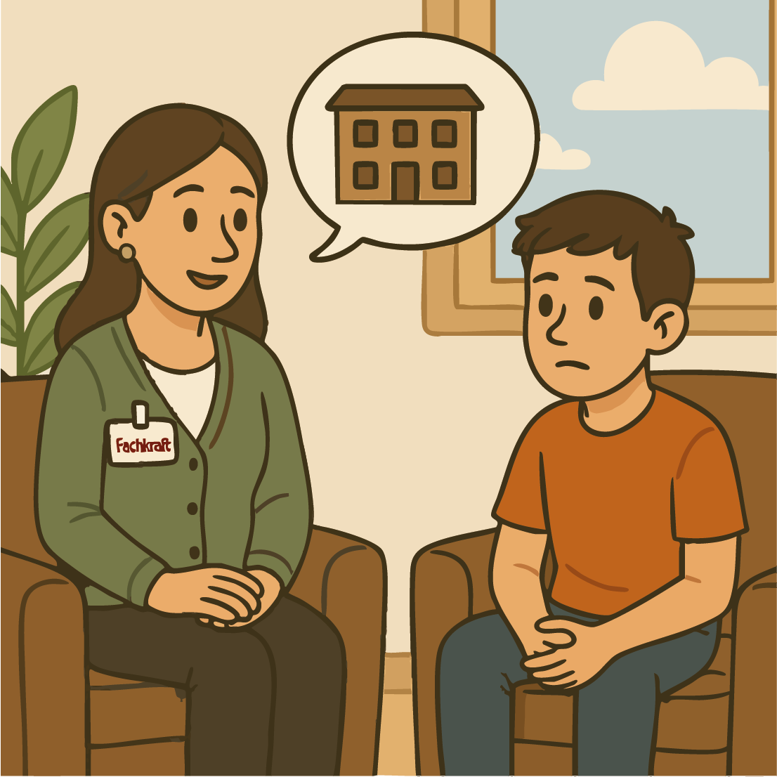 Fachkraft und Jugendlicher in einer stationären Wohngruppe